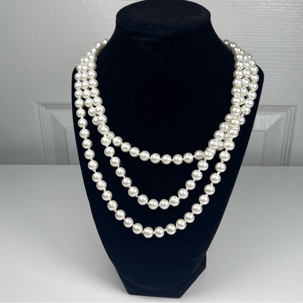Vintage Faux Knotted Glass Pearls Necklace 58” - Picture 1 of 3